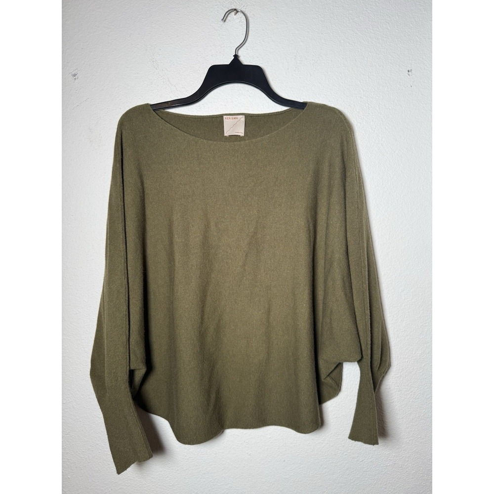 Kerisma Knits Sweater‎ Cropped Boxy Dolman Batwing Sleeve Olive Size M/L